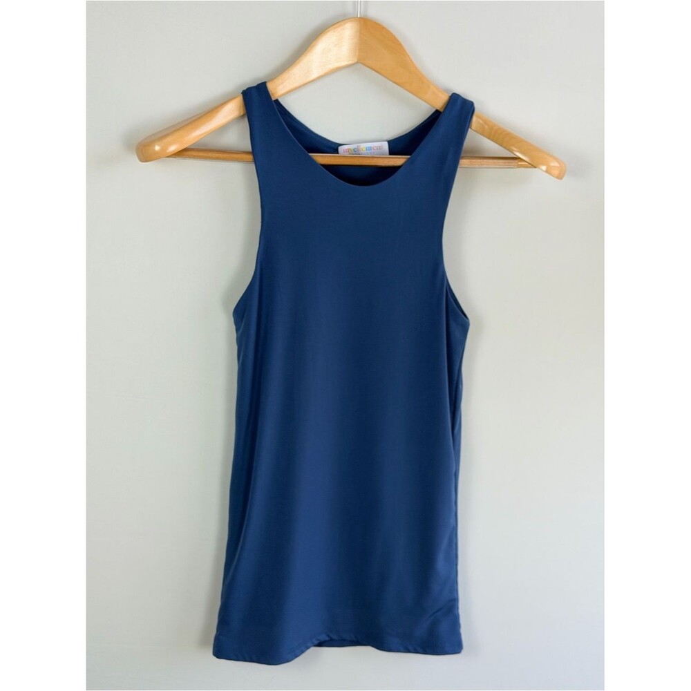 My Ellement Boutique Slate Teal Blue Double Layer High Neck Sculpt Tank Top M